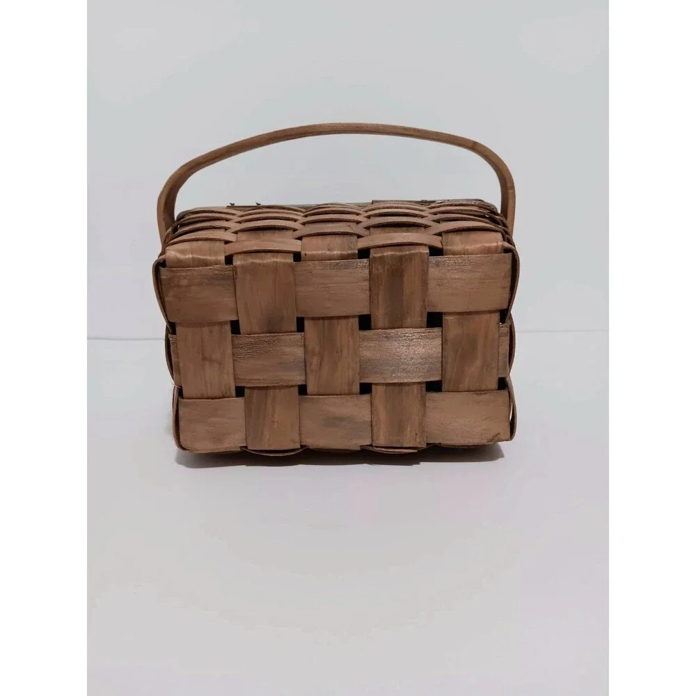Basket /w Handle Wicker AUTUMN BLESSINGS Brown Green Lid Country Farmhouse Decor